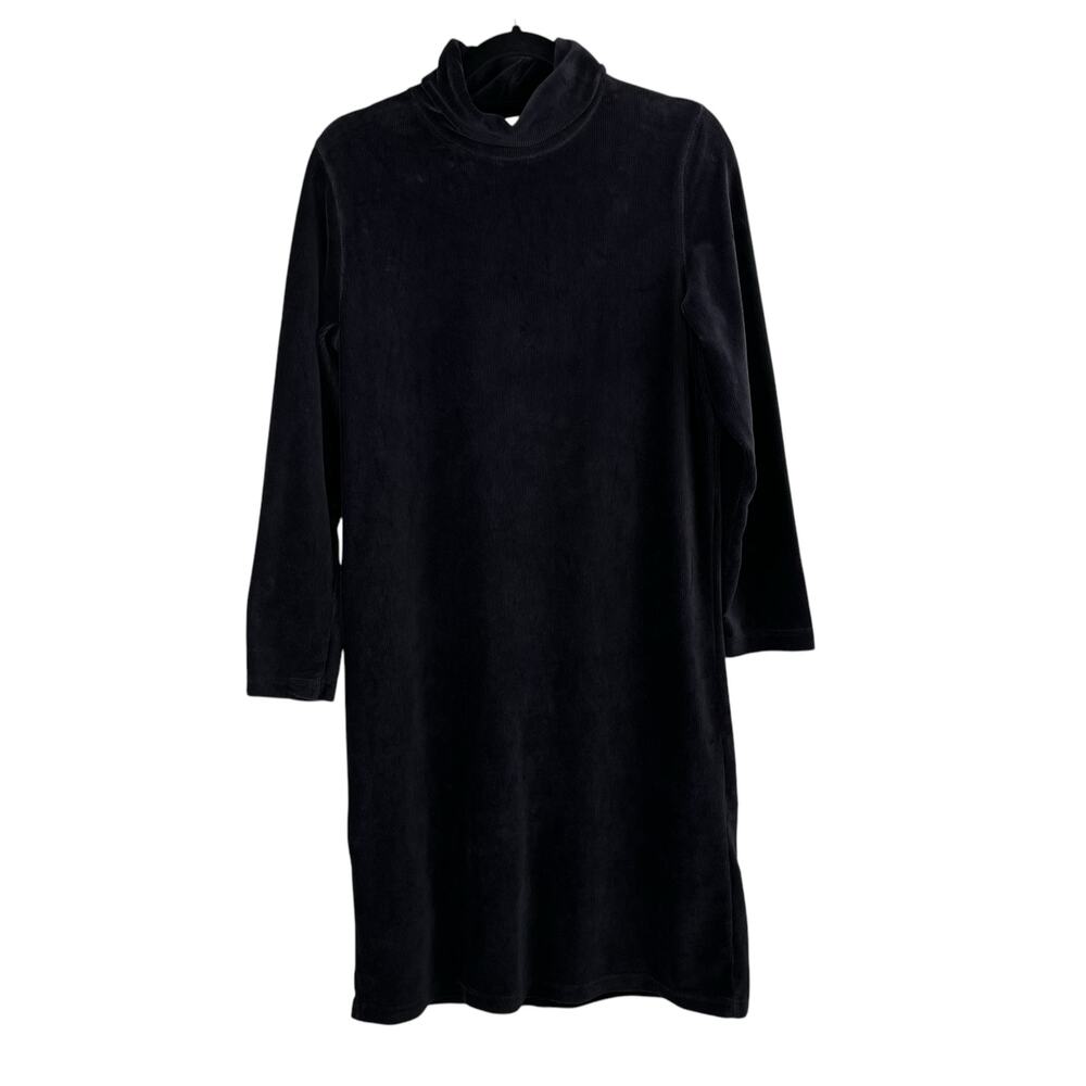 Vintage 90s Y2K White Stag Black Knit Corduroy Turtleneck Sweater Dress Small